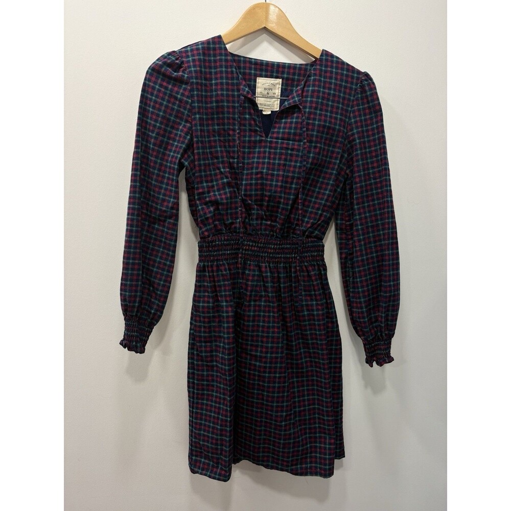 Hope & Henry Women’s Size 4 Plaid Tartan Dress Smocked Waist Puff Sleeve Preppy